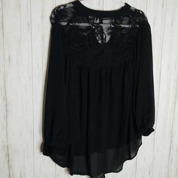 Olivia Sheer Black Dolman Blouse Lace Yoke - Picture 5 of 8